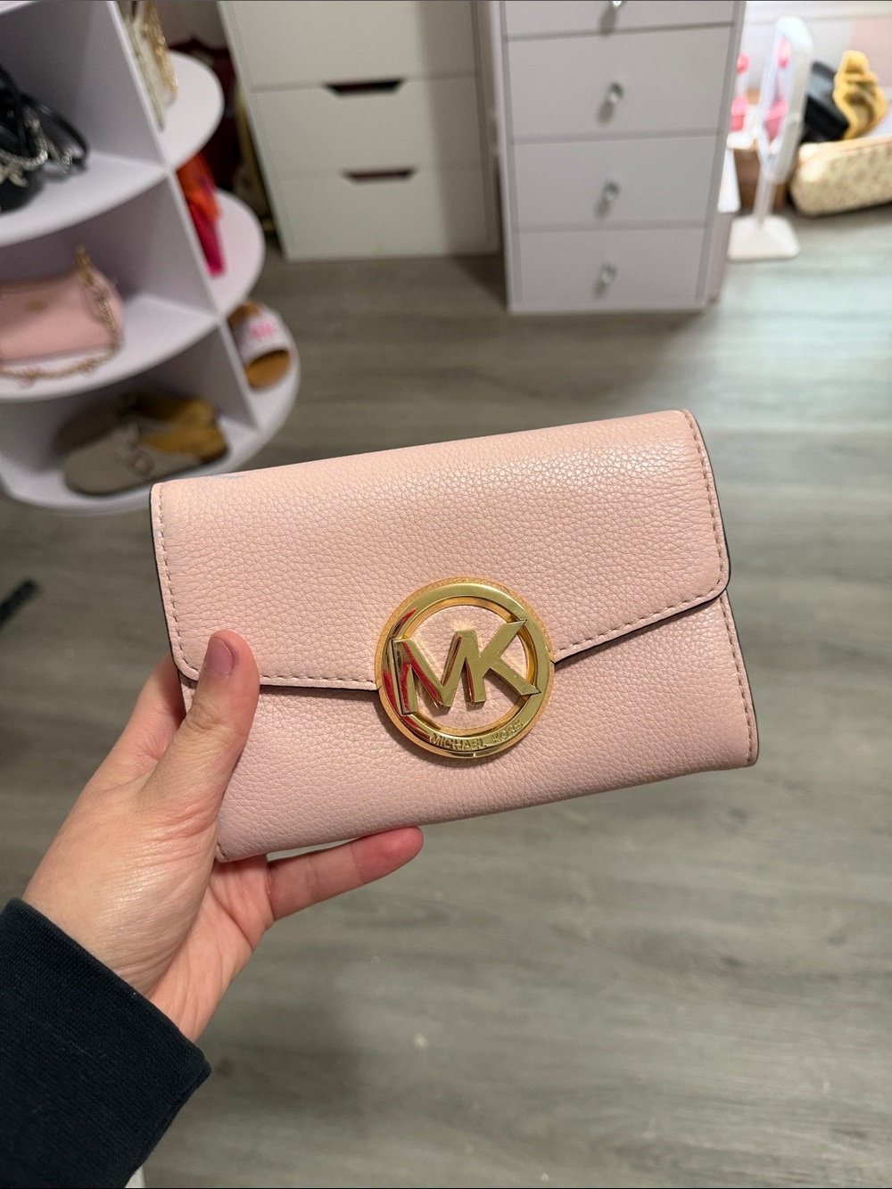 Michael Kors Blush Pink Leather Wallet with Gold MK Emblem